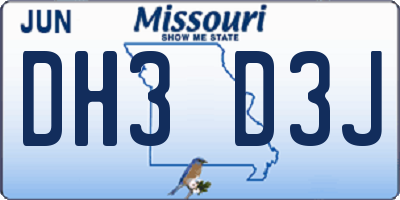 MO license plate DH3D3J