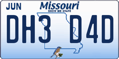 MO license plate DH3D4D