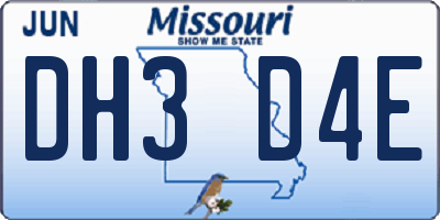 MO license plate DH3D4E