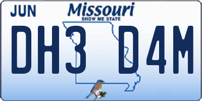 MO license plate DH3D4M