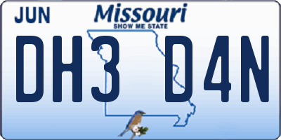 MO license plate DH3D4N