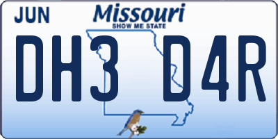 MO license plate DH3D4R