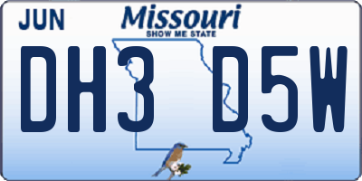 MO license plate DH3D5W