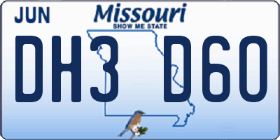 MO license plate DH3D6O