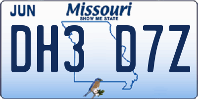 MO license plate DH3D7Z