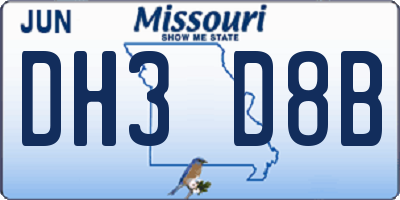 MO license plate DH3D8B