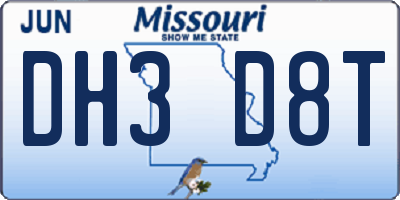 MO license plate DH3D8T