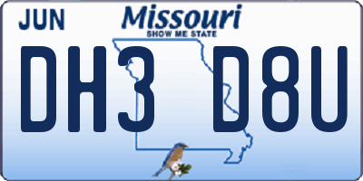 MO license plate DH3D8U