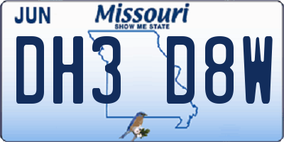 MO license plate DH3D8W