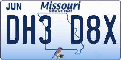 MO license plate DH3D8X