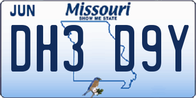 MO license plate DH3D9Y