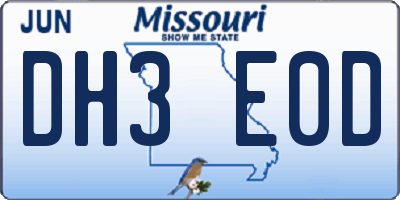 MO license plate DH3E0D