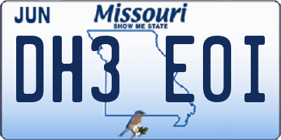 MO license plate DH3E0I