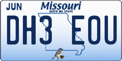 MO license plate DH3E0U