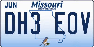 MO license plate DH3E0V