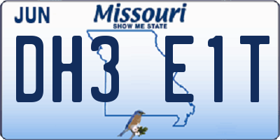 MO license plate DH3E1T