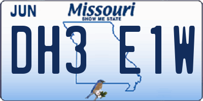 MO license plate DH3E1W