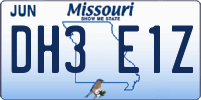 MO license plate DH3E1Z
