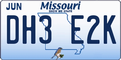 MO license plate DH3E2K