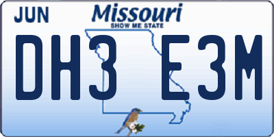 MO license plate DH3E3M