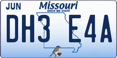 MO license plate DH3E4A