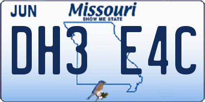 MO license plate DH3E4C