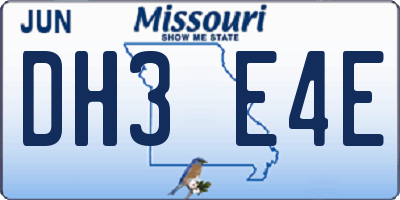MO license plate DH3E4E