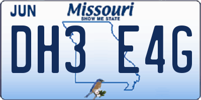 MO license plate DH3E4G