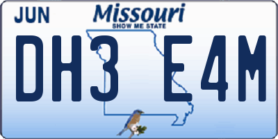 MO license plate DH3E4M