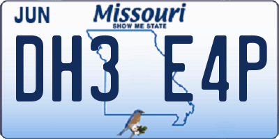 MO license plate DH3E4P