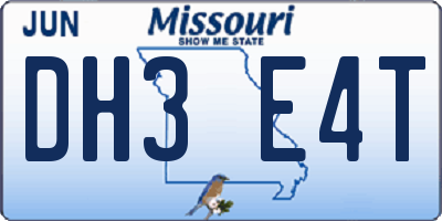 MO license plate DH3E4T