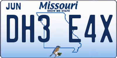 MO license plate DH3E4X