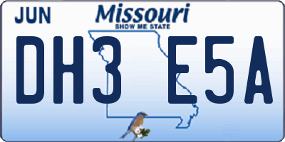 MO license plate DH3E5A