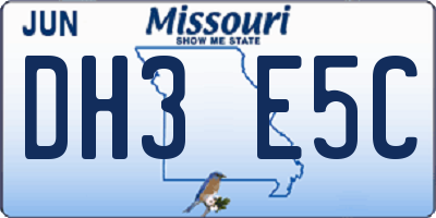 MO license plate DH3E5C