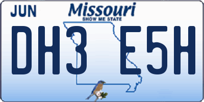MO license plate DH3E5H