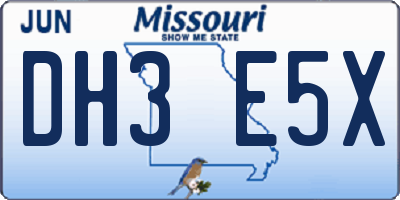 MO license plate DH3E5X