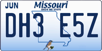 MO license plate DH3E5Z