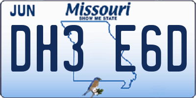 MO license plate DH3E6D