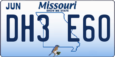 MO license plate DH3E6O