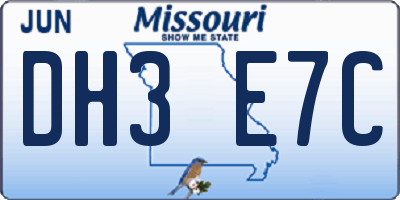 MO license plate DH3E7C