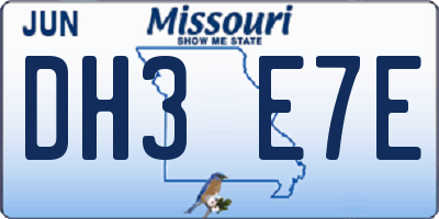 MO license plate DH3E7E