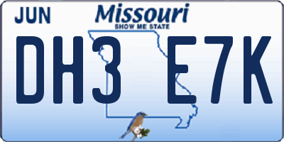 MO license plate DH3E7K