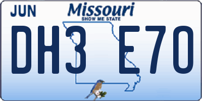MO license plate DH3E7O
