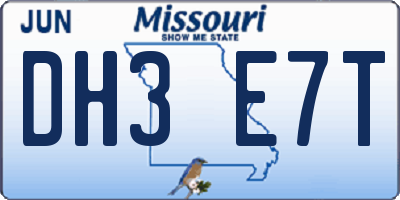 MO license plate DH3E7T