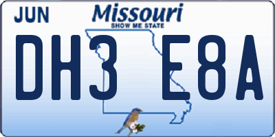 MO license plate DH3E8A