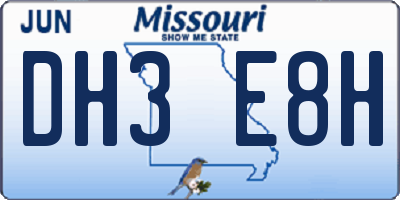 MO license plate DH3E8H