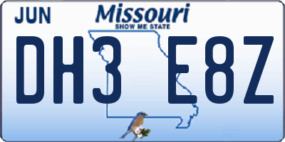 MO license plate DH3E8Z