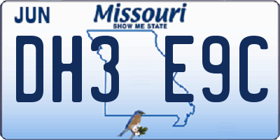 MO license plate DH3E9C