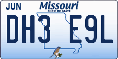 MO license plate DH3E9L