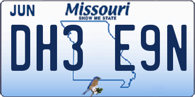 MO license plate DH3E9N